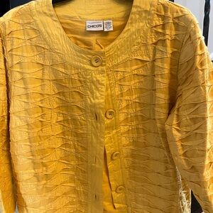 Chico's Mustard Textured Button-Up Jacket